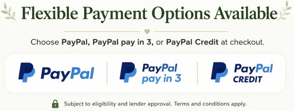Flexible payment options available: PayPal, PayPal Pay in 3 or PayPal Credit